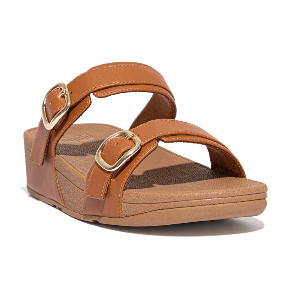 FitFlop Lulu Adjustable Leather Slides Brown