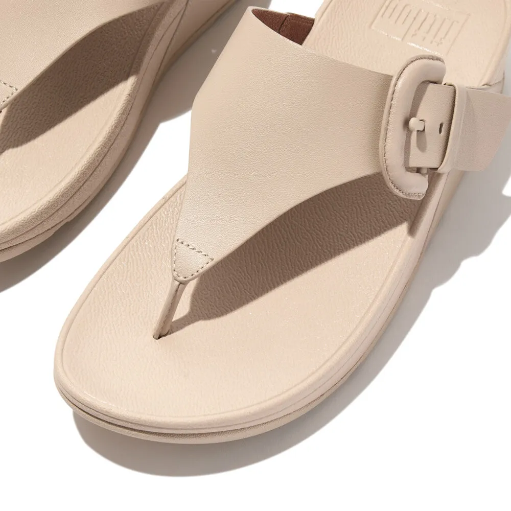 FitFlop Lulu Covered Buckle Raw Edge Leather Toe Thong Beige