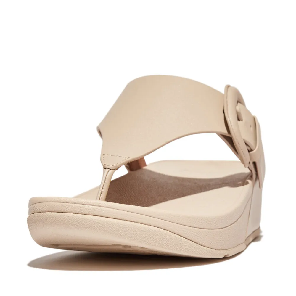 FitFlop Lulu Covered Buckle Raw Edge Leather Toe Thong Beige