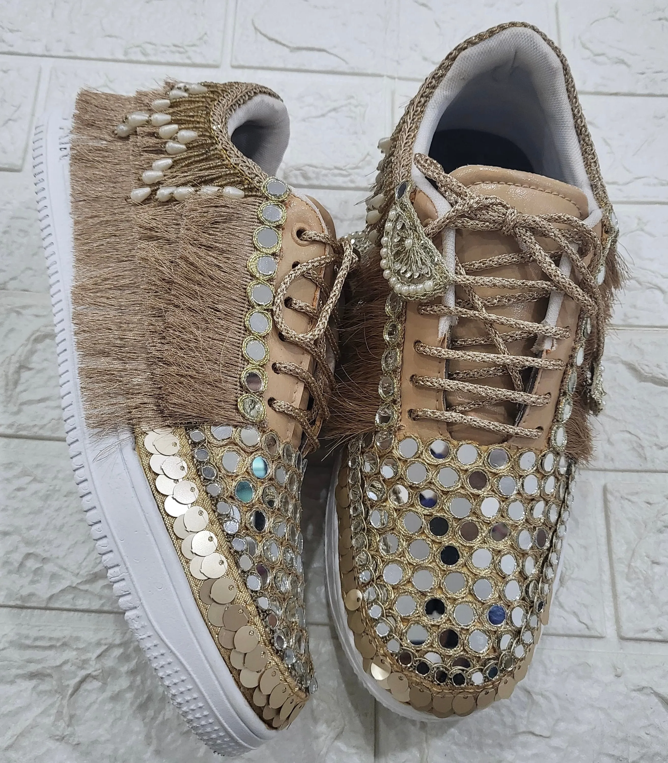 FUNKY N TRENDY gold mirror sneakers for brides /bridesmaids / sneakers for bridesmaids/ handcrafted sneakers/ mirror sneakers / bridal sneakers / bridesmaid sneakers/ gold sneakers / mirror shoes/ dull gold mirror shoes