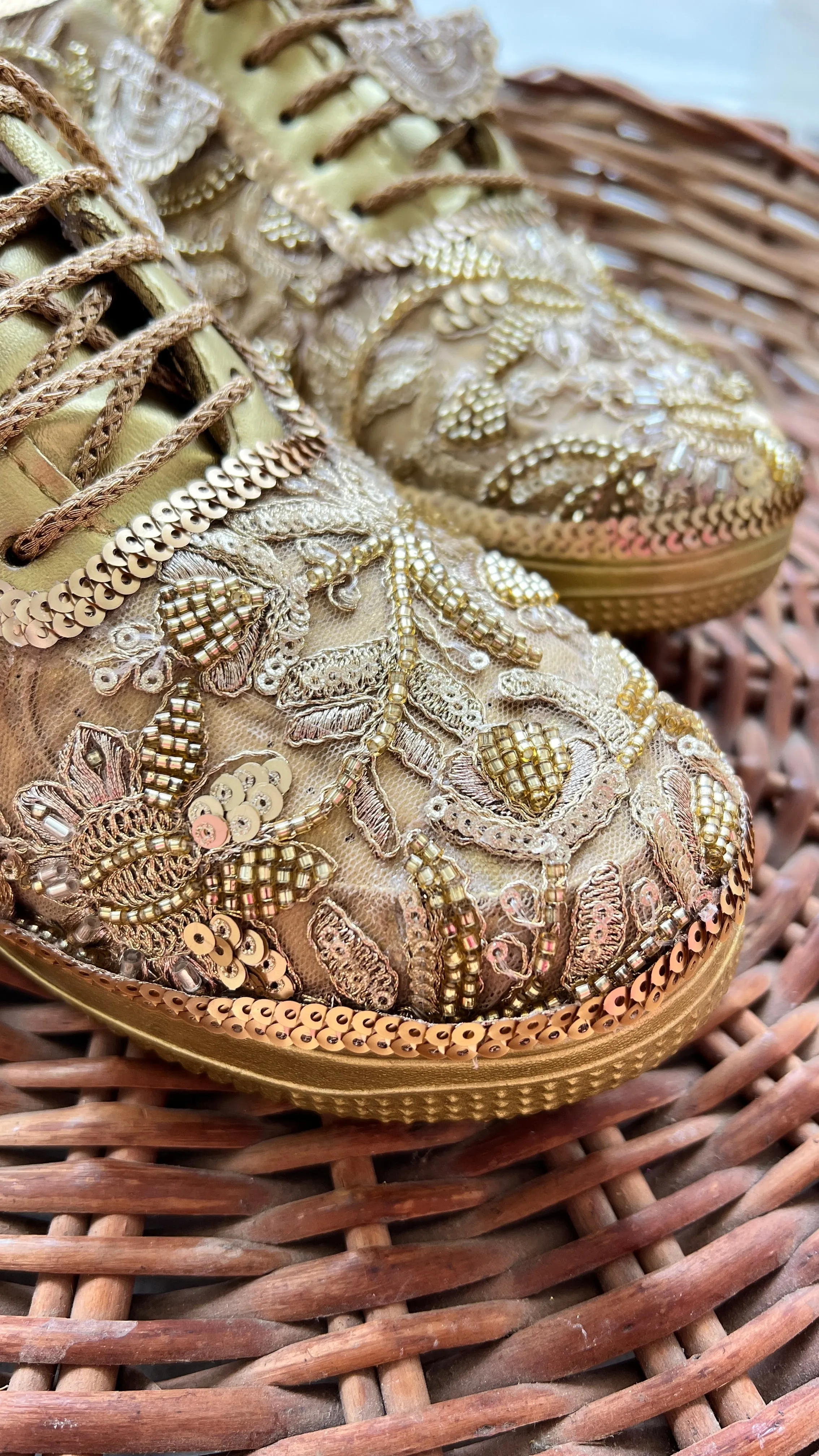 Funky N Trendy hand crafted golden bridal sneakers bridesmaid sneakers/ gold sneakers / golden sneakers / mirror sneakers/hand embroidered sneakers/ bride shoes / bridal sneakers /bridal shoes