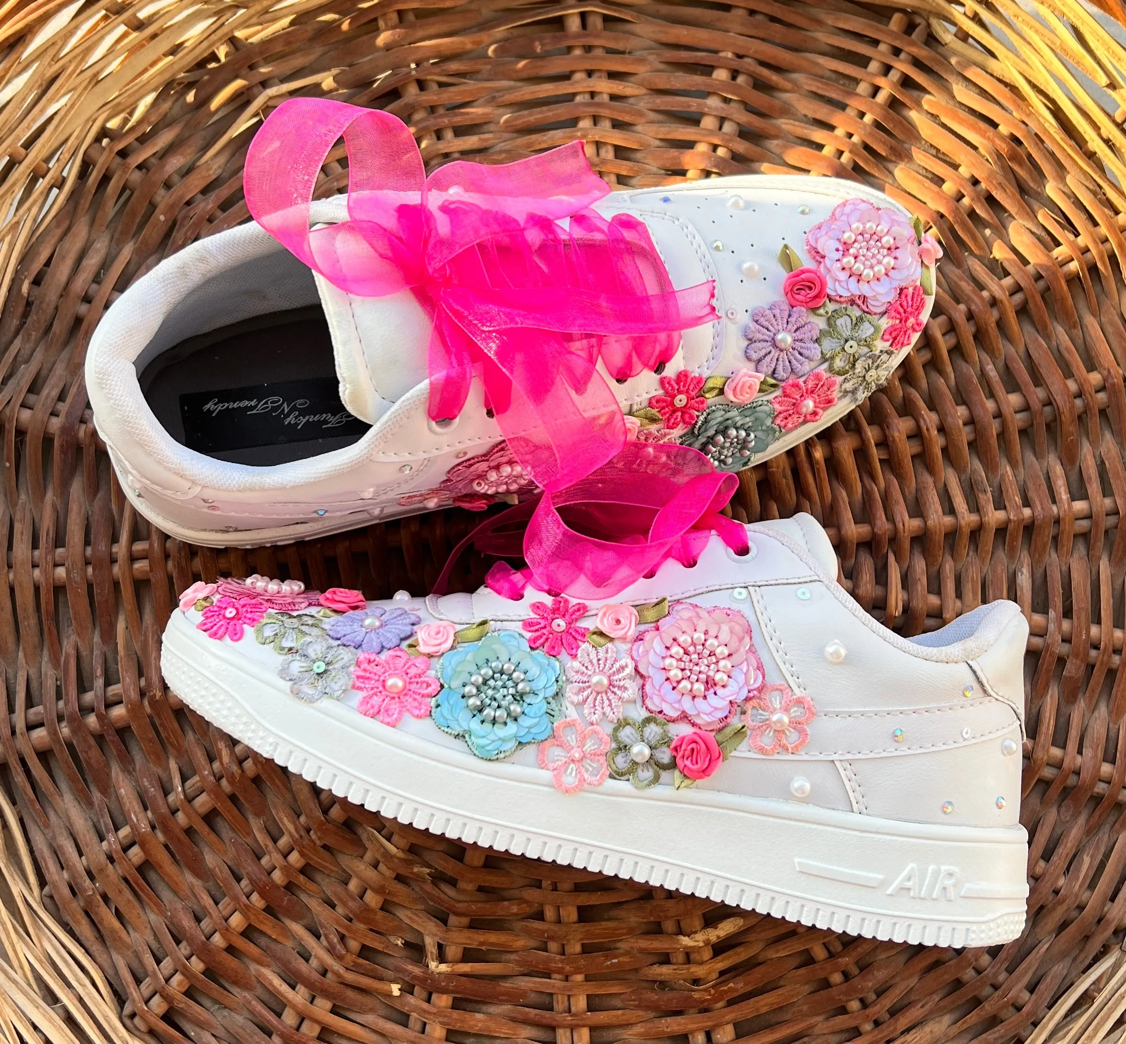 FUNKY N TRENDY hand embroidered floral work sneakers/ white sneakers /bridal shoes / bridal sneakers / floral sneakers/flower shoes /bridesmaid sneakers/ pink shoes / pink sneakers