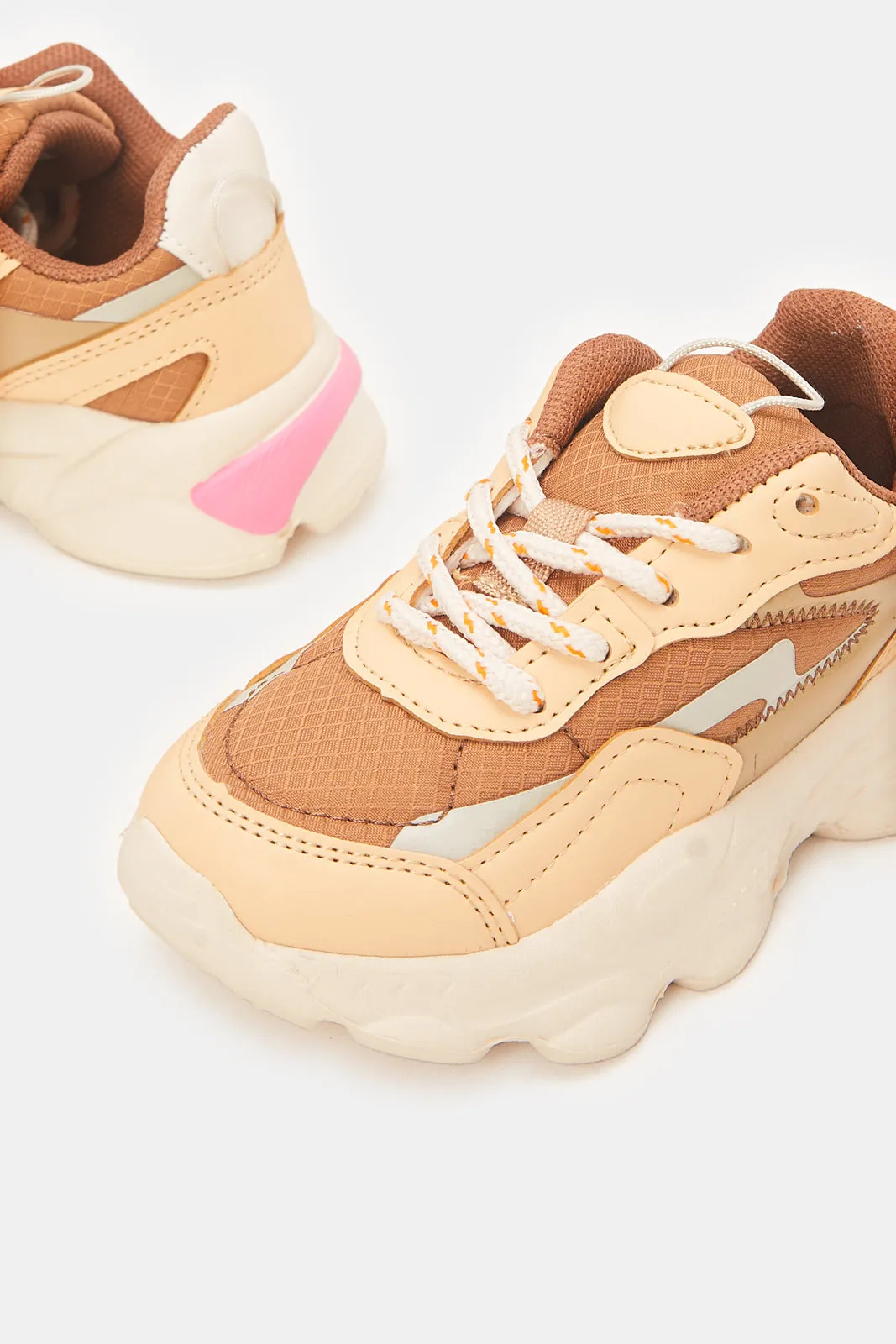 Girls Brown Colour Block Trainers