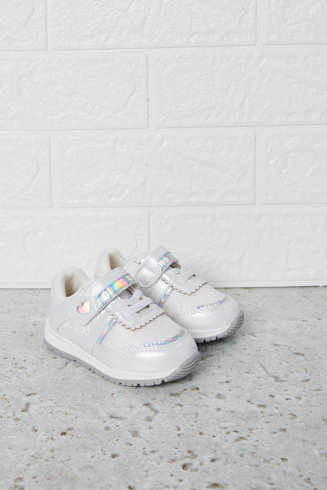 Girls White Colour Block Sneakers