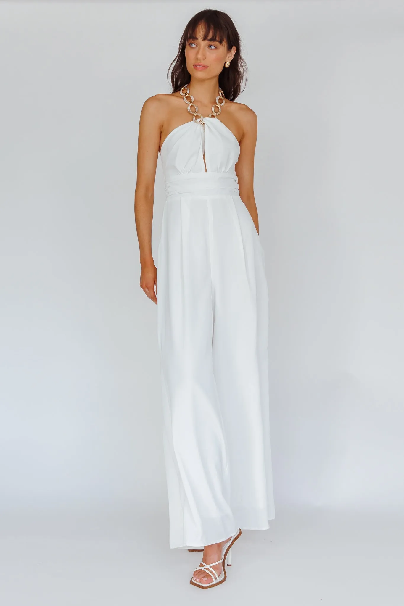 Golden Moon Chain Halter Jumpsuit White