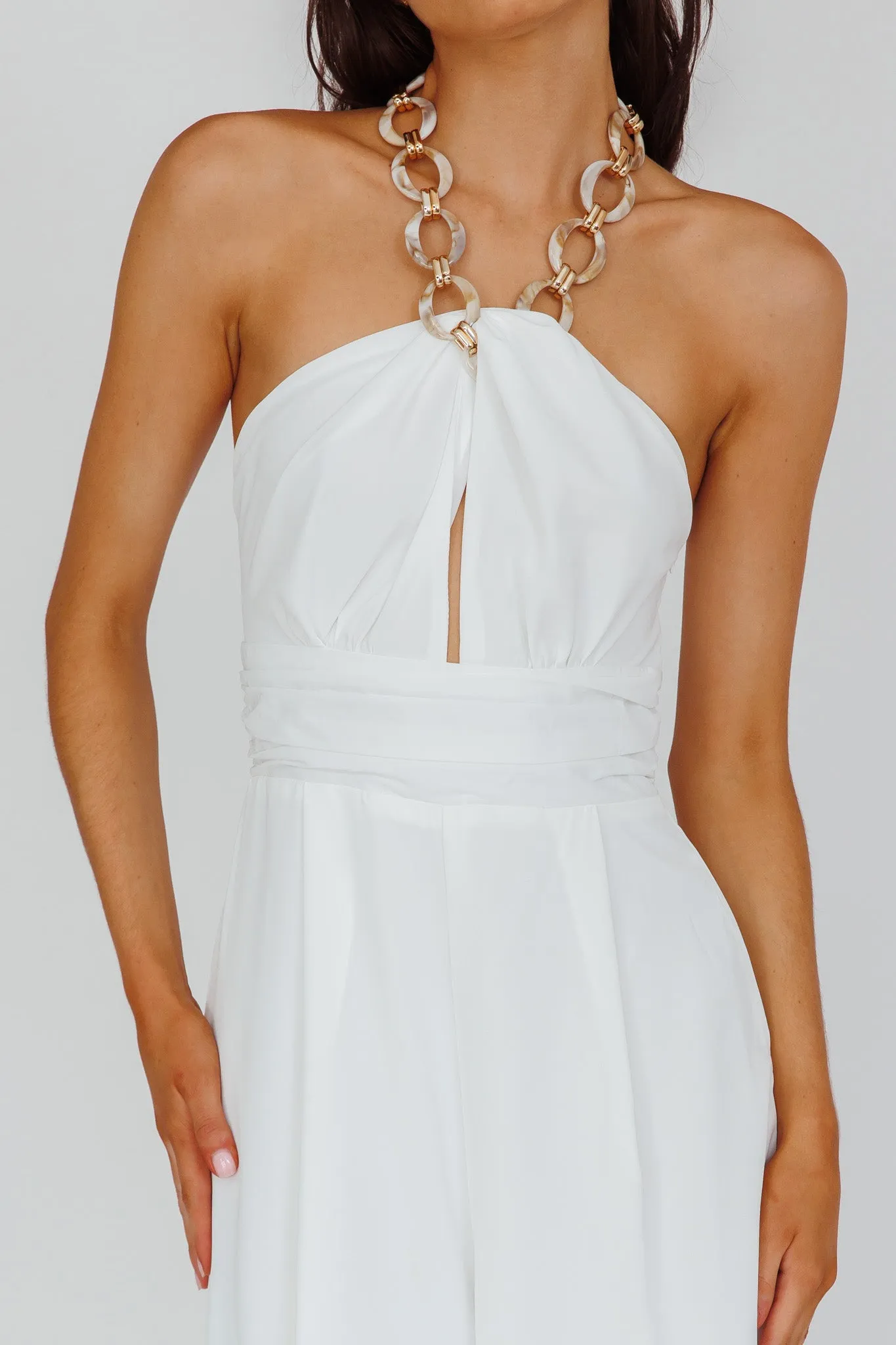 Golden Moon Chain Halter Jumpsuit White