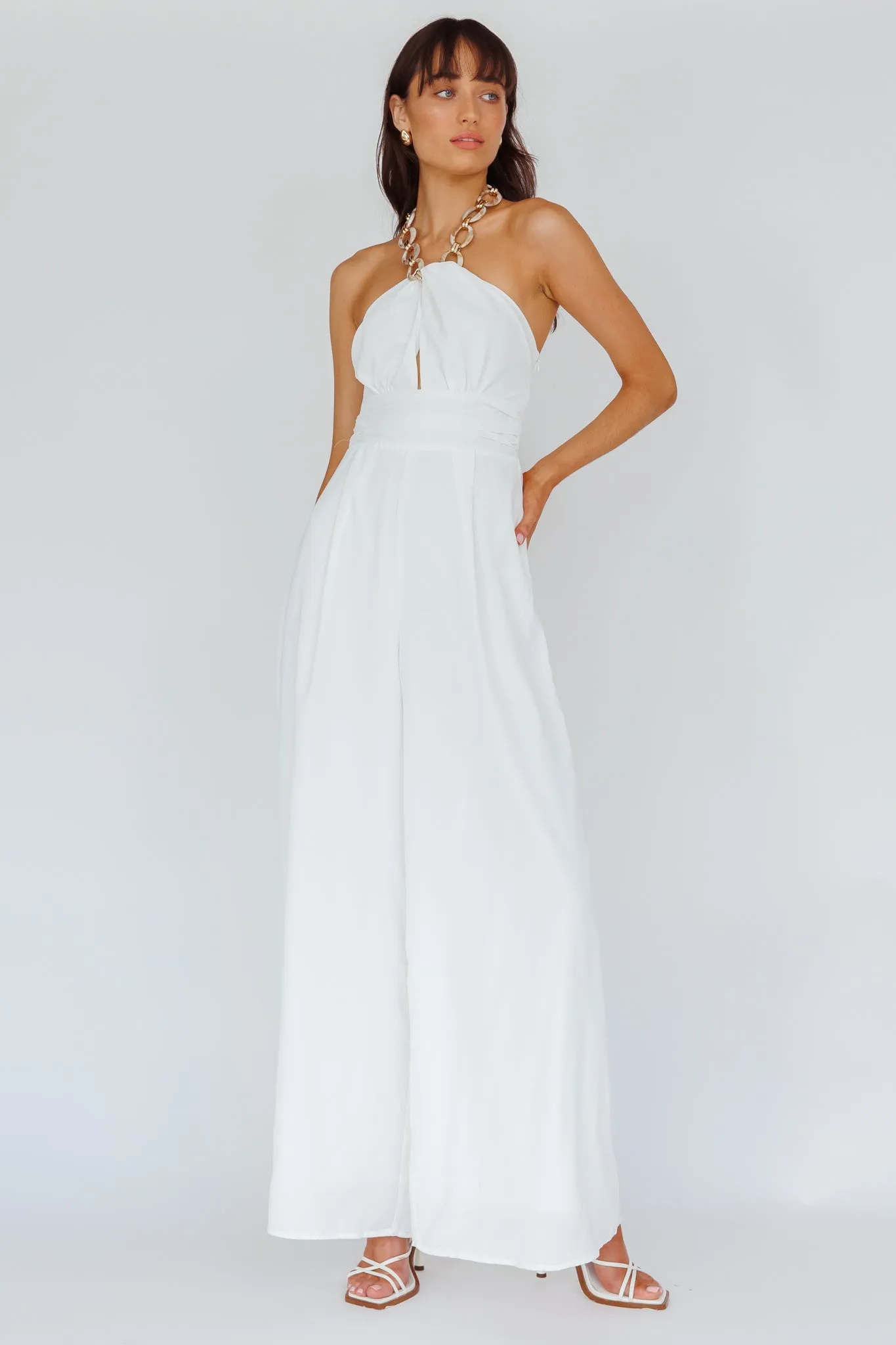 Golden Moon Chain Halter Jumpsuit White