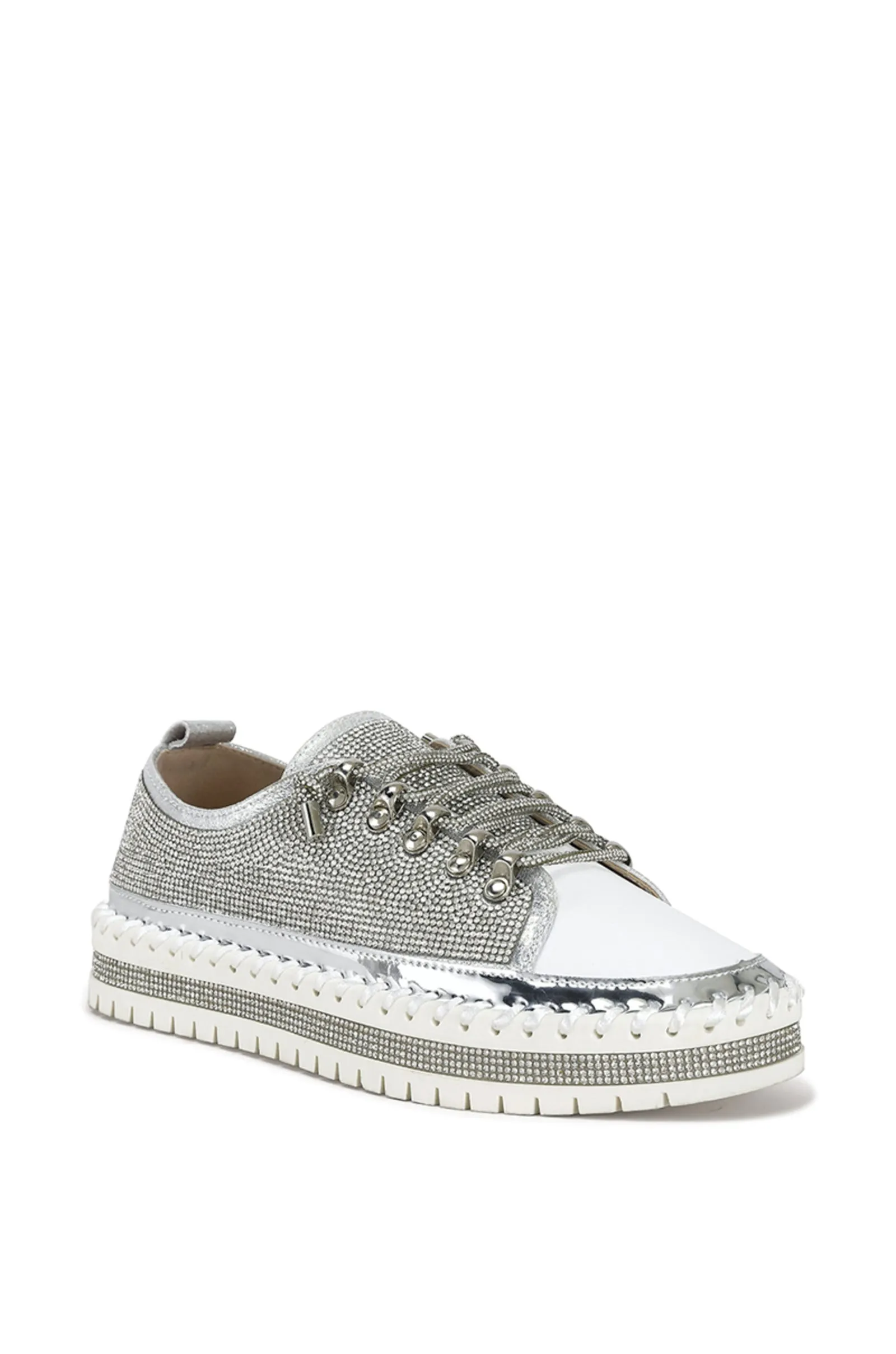 GRACELYNN-SILVER CRYSTAL LACE UP SNEAKER