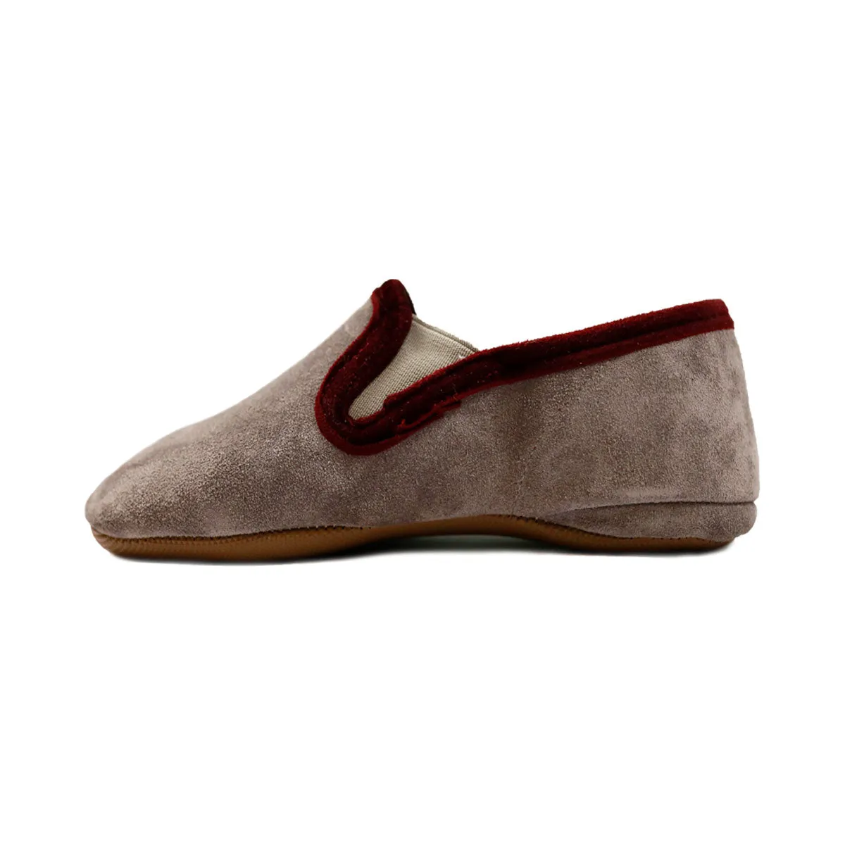 Gray Suede Loafers with Maroon Velvet Trim