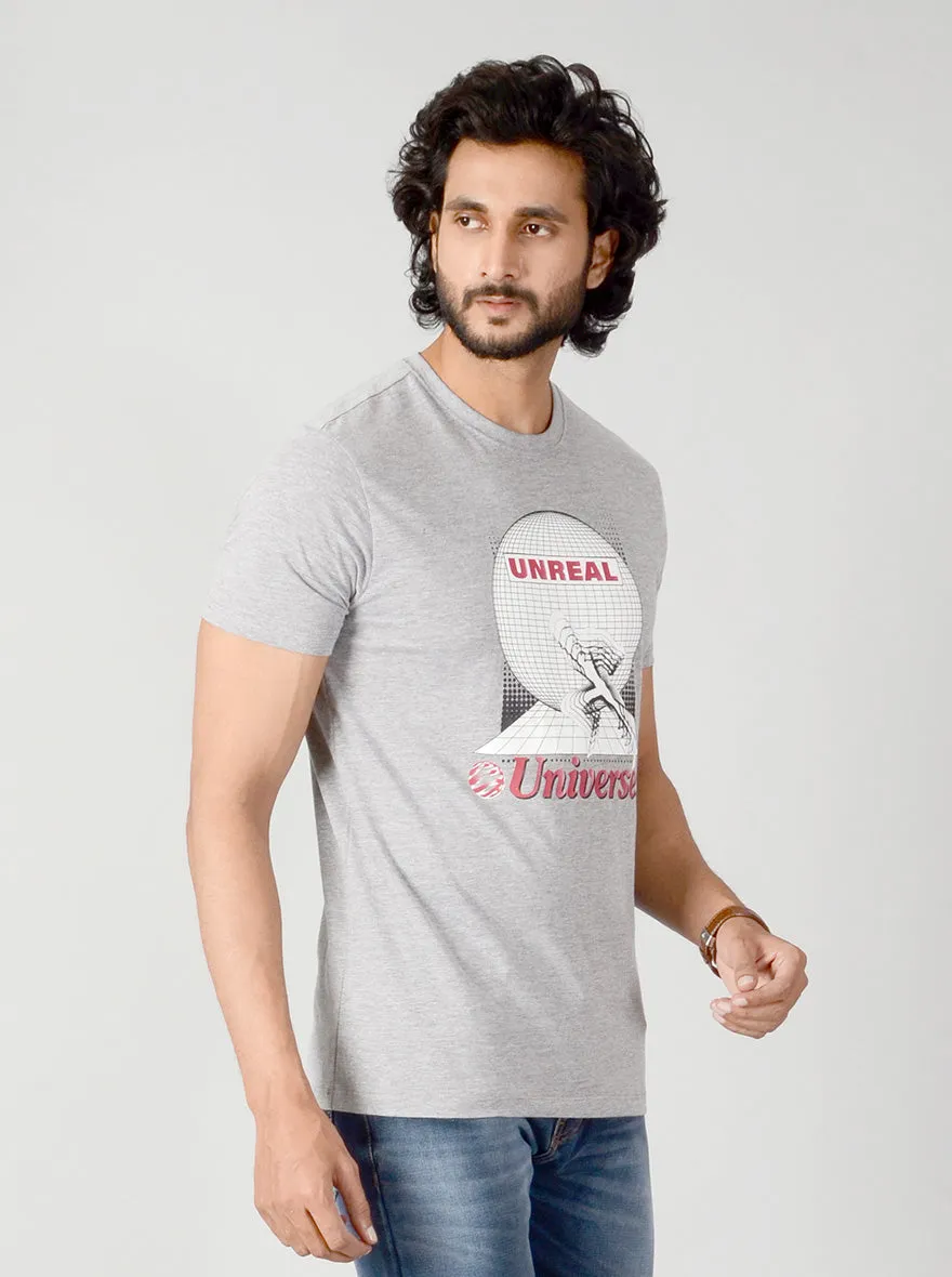 Grey Printed Slim Fit T-shirt | JadeBlue