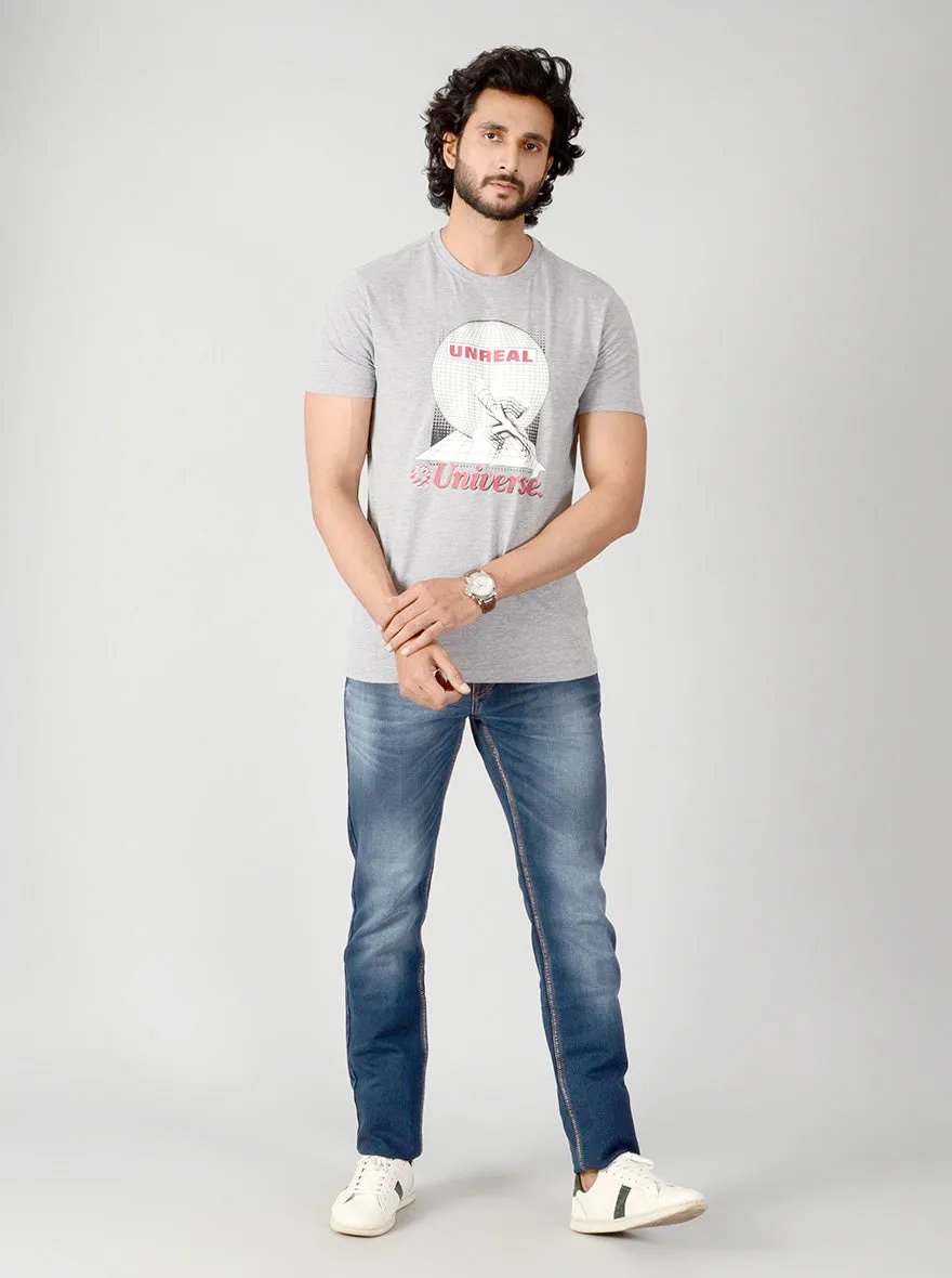 Grey Printed Slim Fit T-shirt | JadeBlue