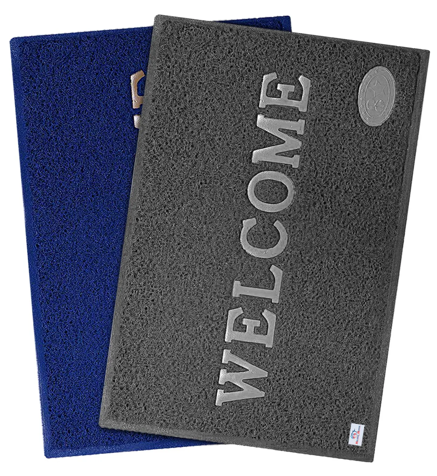 Heart Home Rubber Anti Slip Welcome Door Mat for Home Entrance, Office, Shop (Blue & Grey)-Pack of 2-HHEART15390