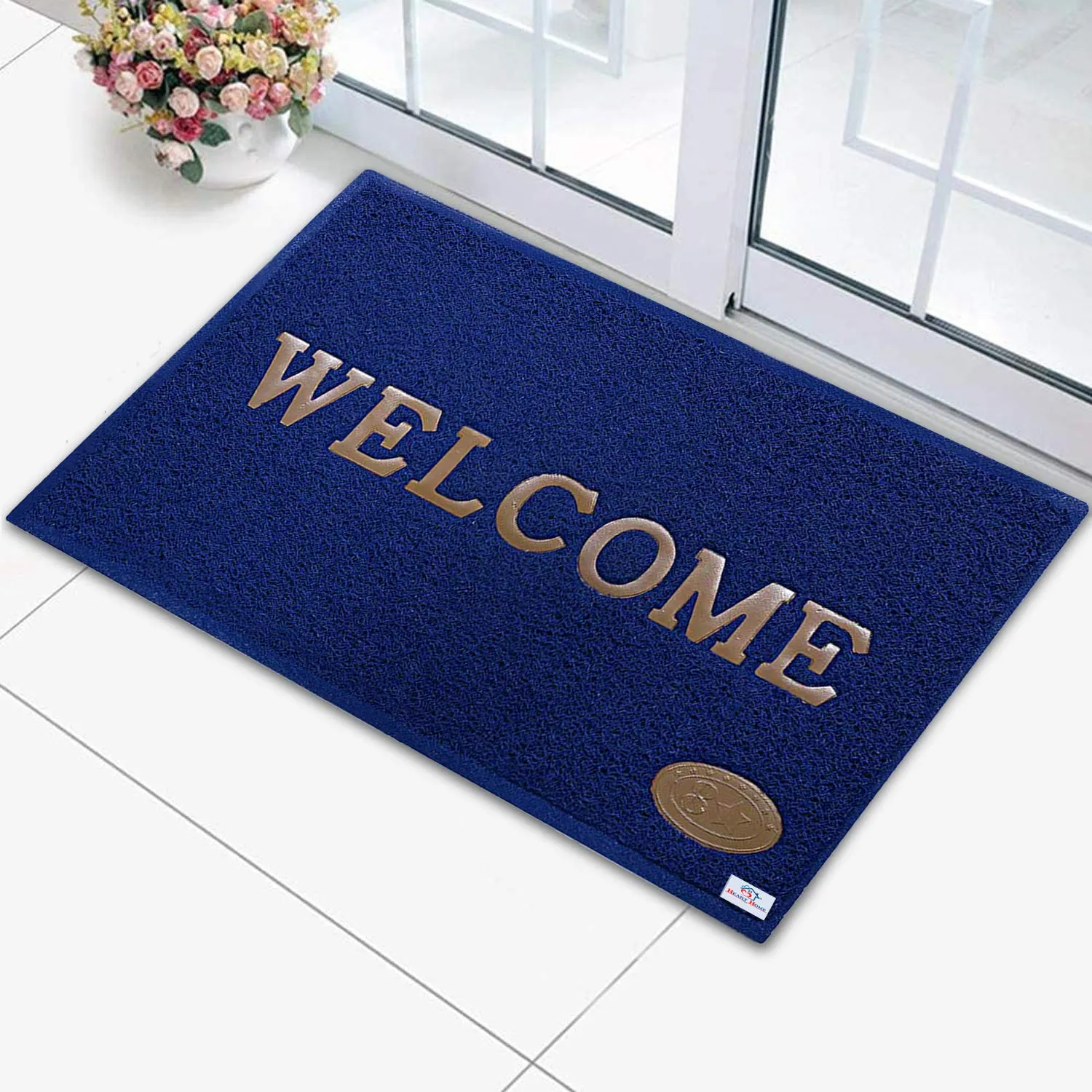 Heart Home Rubber Anti Slip Welcome Door Mat for Home Entrance, Office, Shop (Blue & Grey)-Pack of 2-HHEART15390