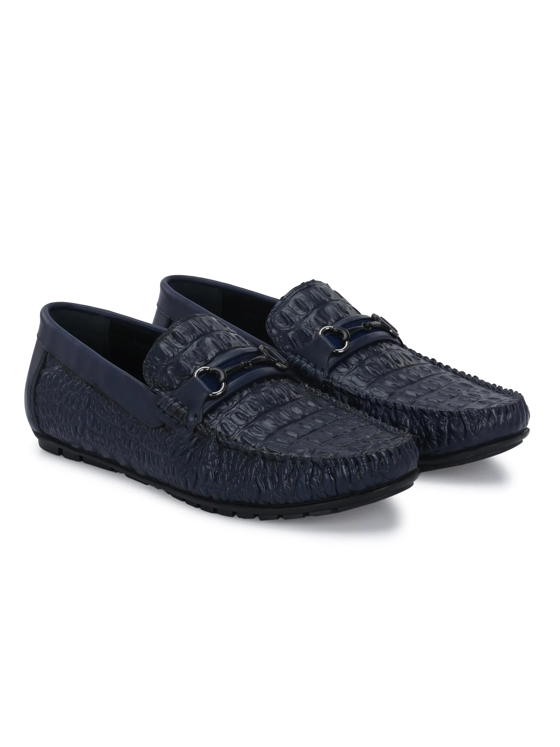 Hitz Men's Blue Leather Casual Slip on Loafers