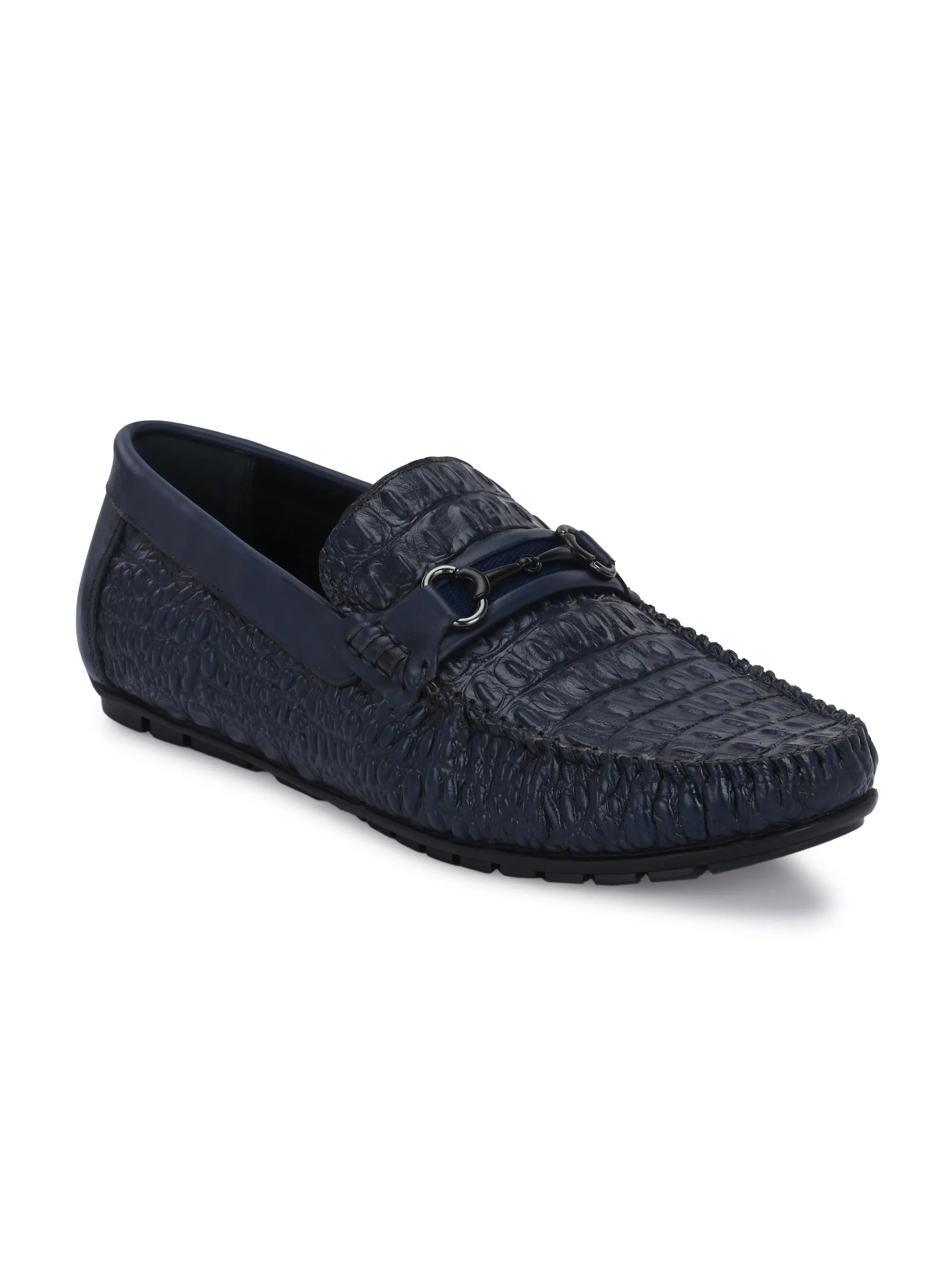 Hitz Men's Blue Leather Casual Slip on Loafers