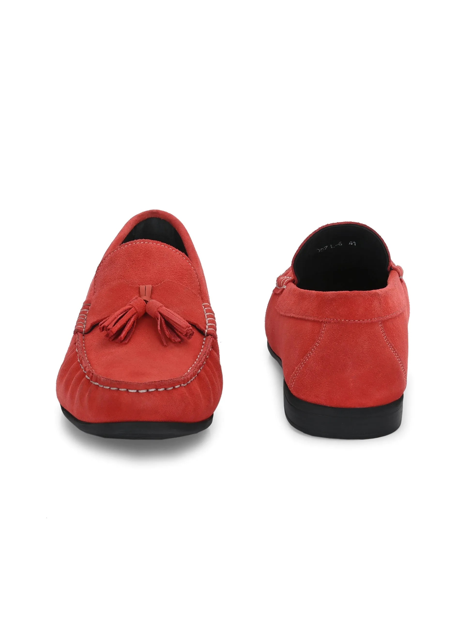 Hitz Men's Red Suede Leather Comfort Loafers