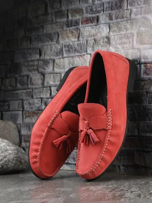 Hitz Men's Red Suede Leather Comfort Loafers