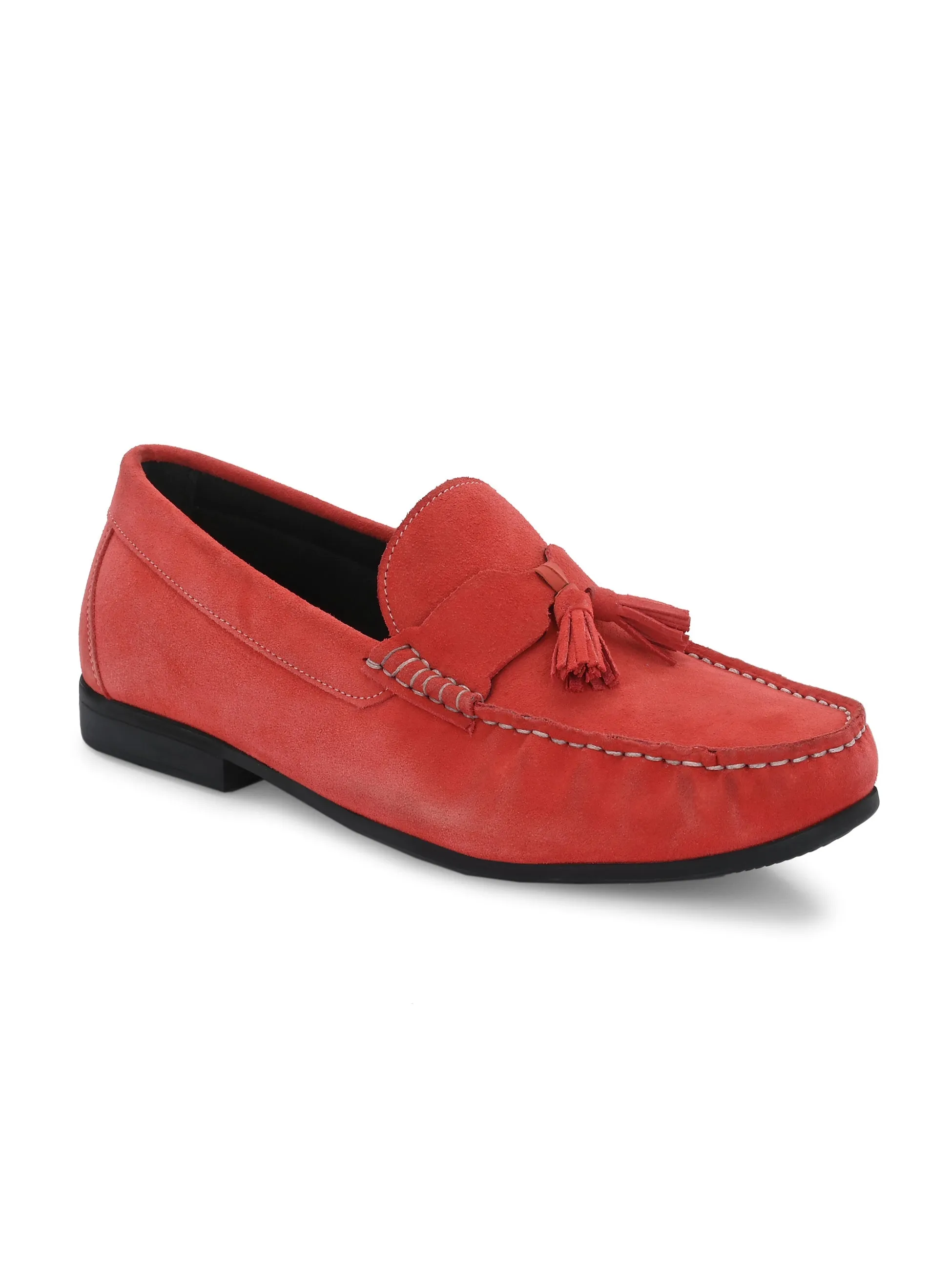 Hitz Men's Red Suede Leather Comfort Loafers