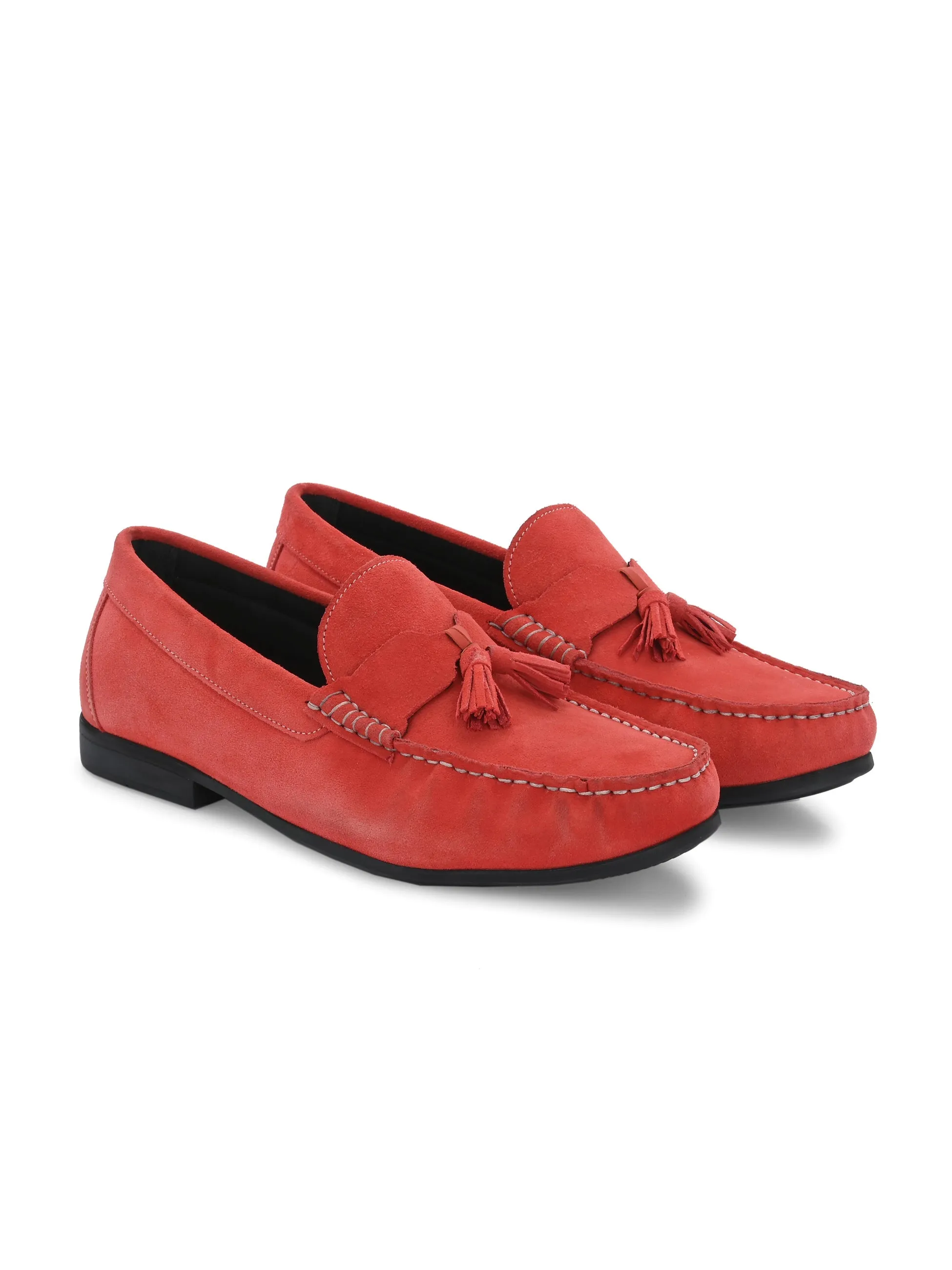 Hitz Men's Red Suede Leather Comfort Loafers