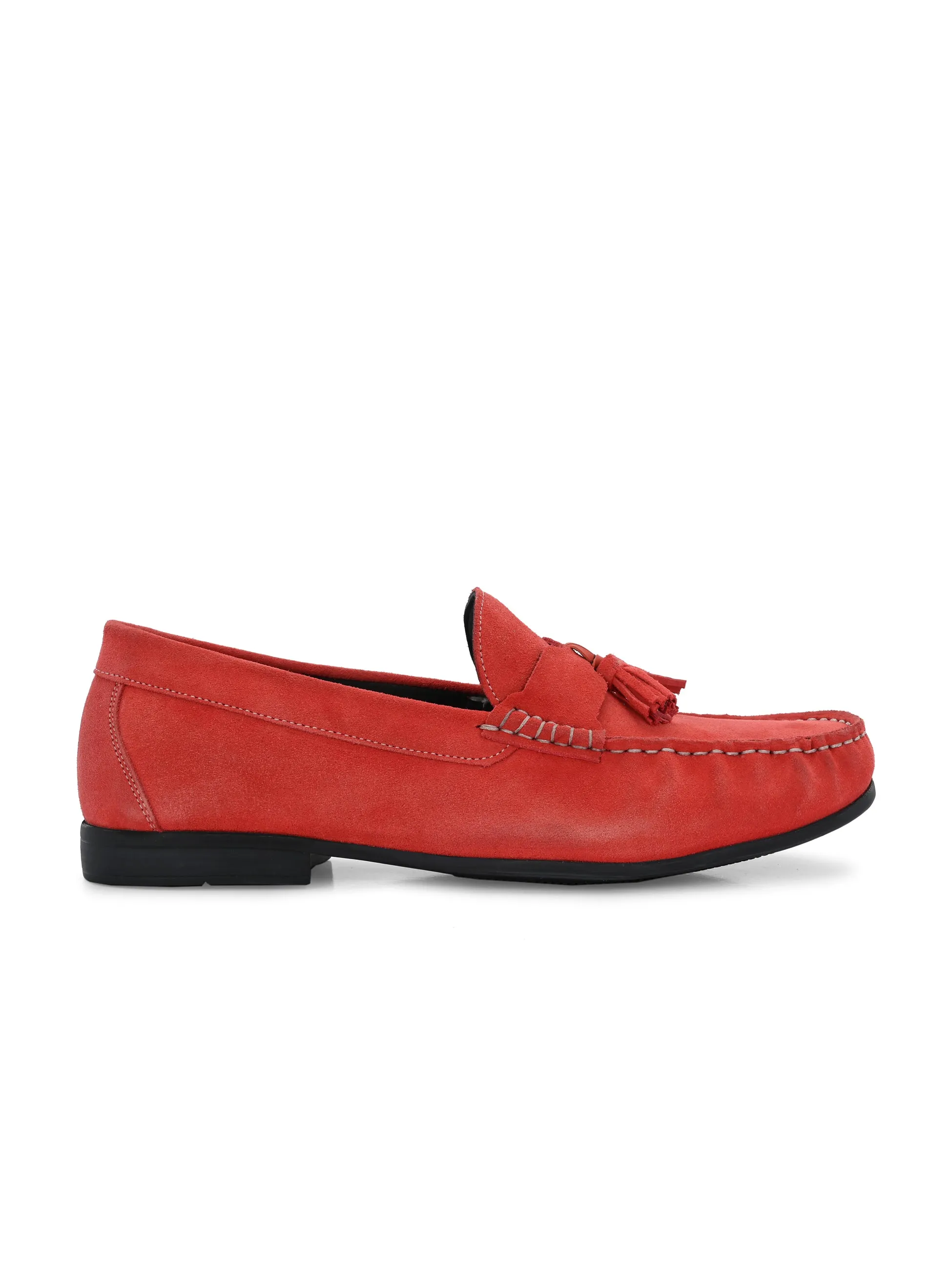 Hitz Men's Red Suede Leather Comfort Loafers