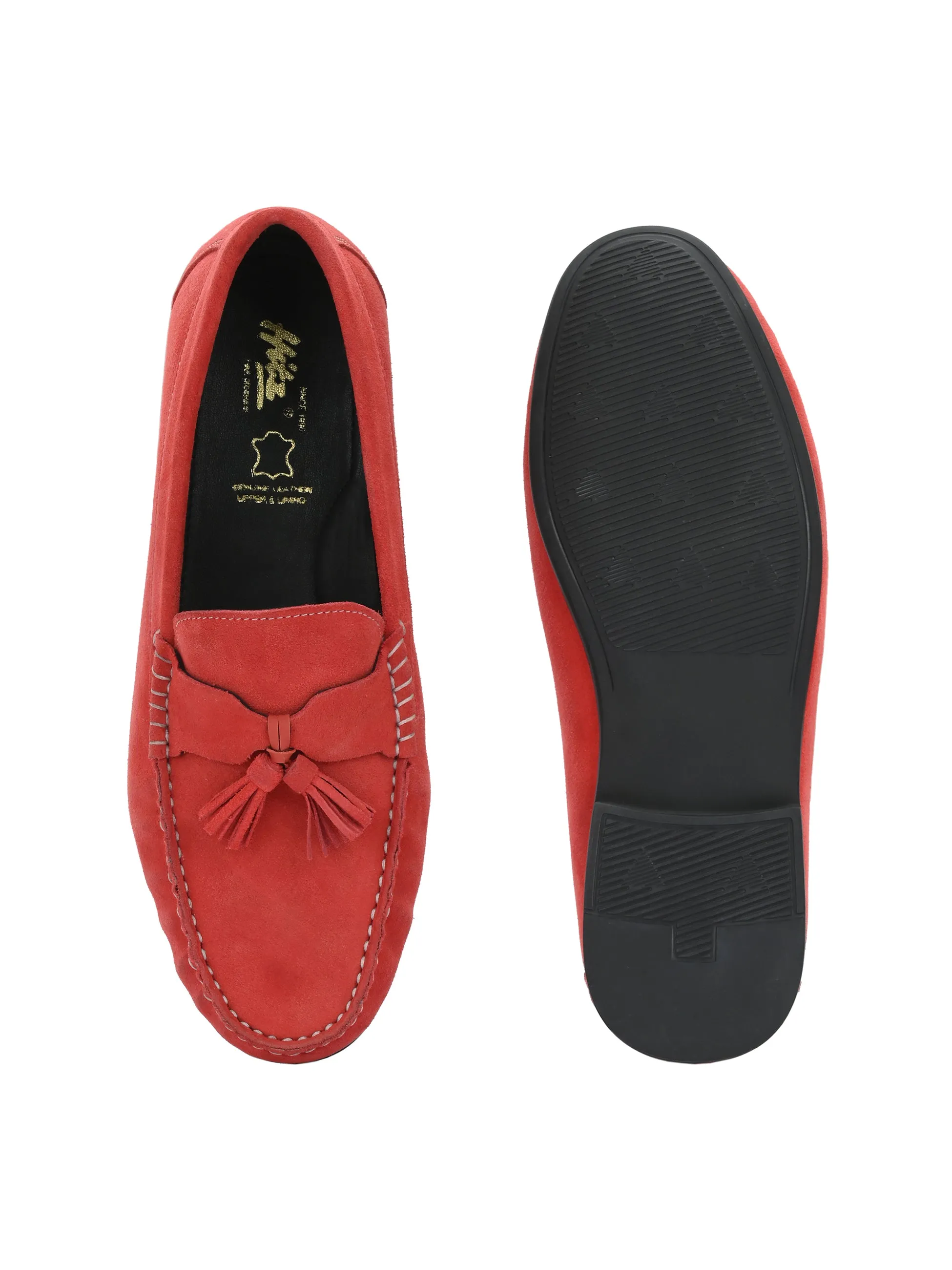 Hitz Men's Red Suede Leather Comfort Loafers