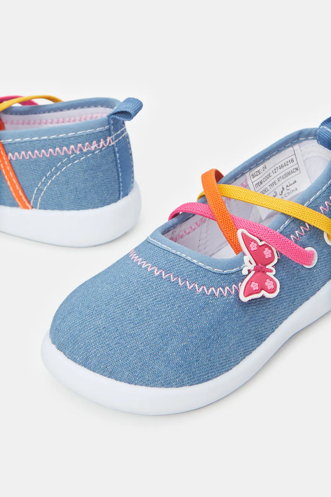 Infant Girls Denim Butterfly Trim Pumps