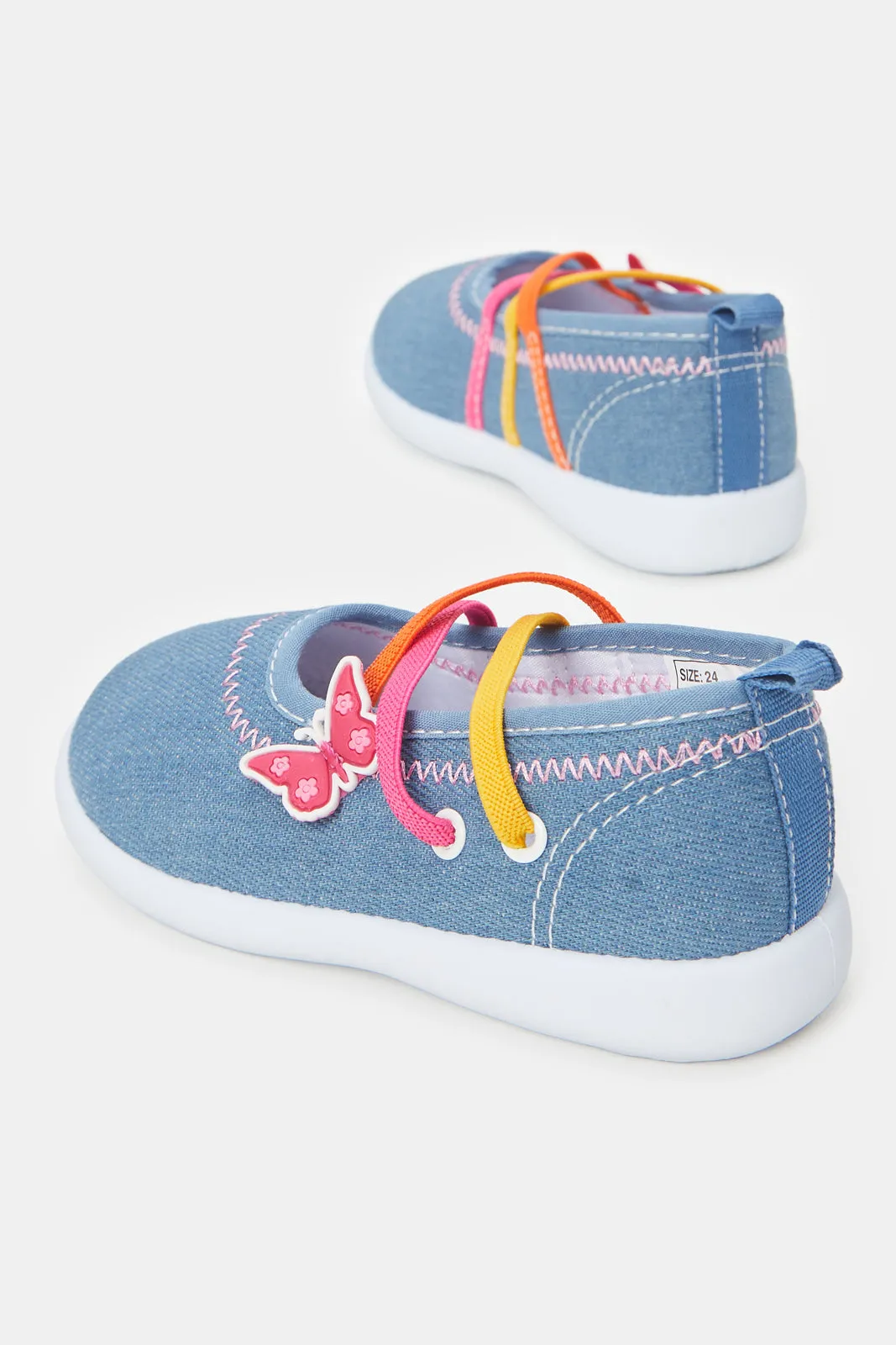 Infant Girls Denim Butterfly Trim Pumps