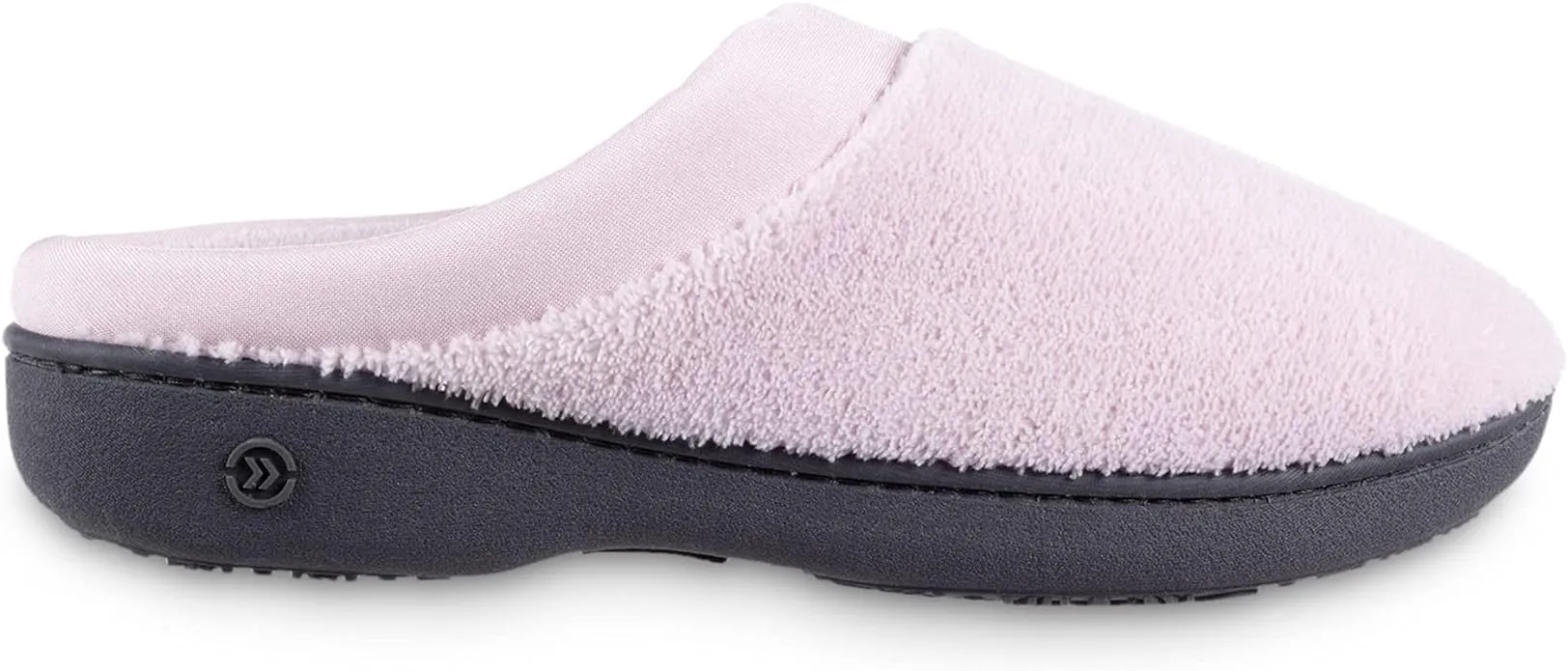 Isotoner Women's Terry and Satin Slip on Cushioned Slipper with Memory Foam for Indoor/Outdoor Comfort Flat Sandals