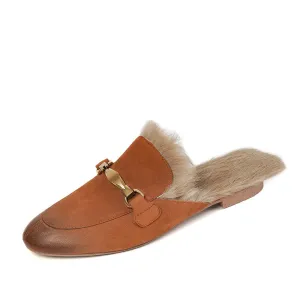 Kate Orange Fur Mules Womens