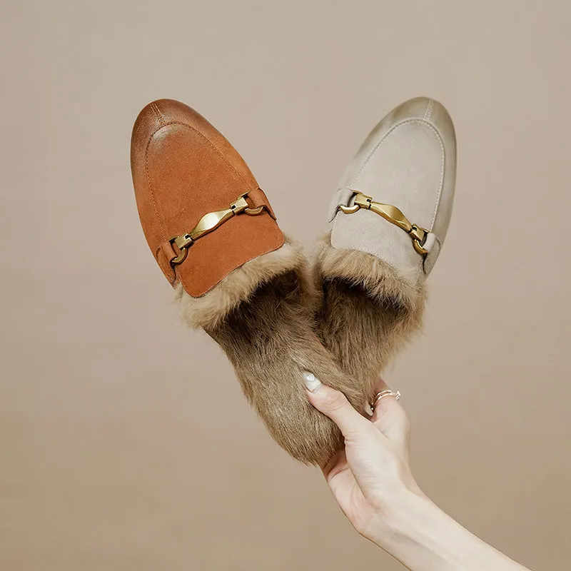 Kate Orange Fur Mules Womens