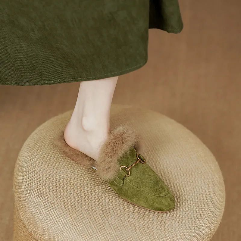 Kayla Suede Green Fur Mule