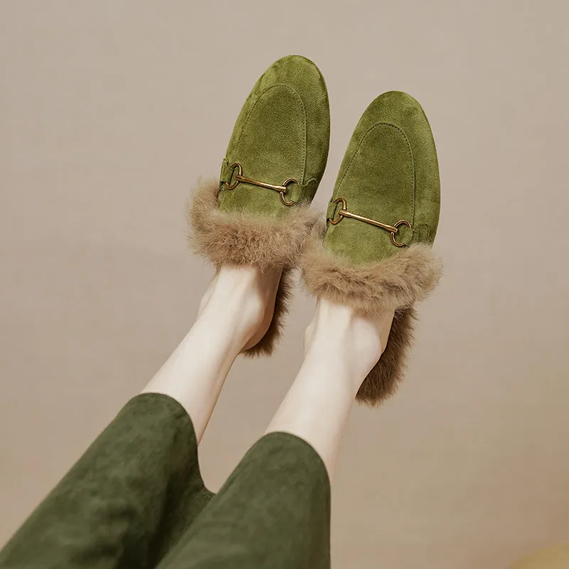 Kayla Suede Green Fur Mule