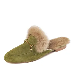 Kayla Suede Green Fur Mule