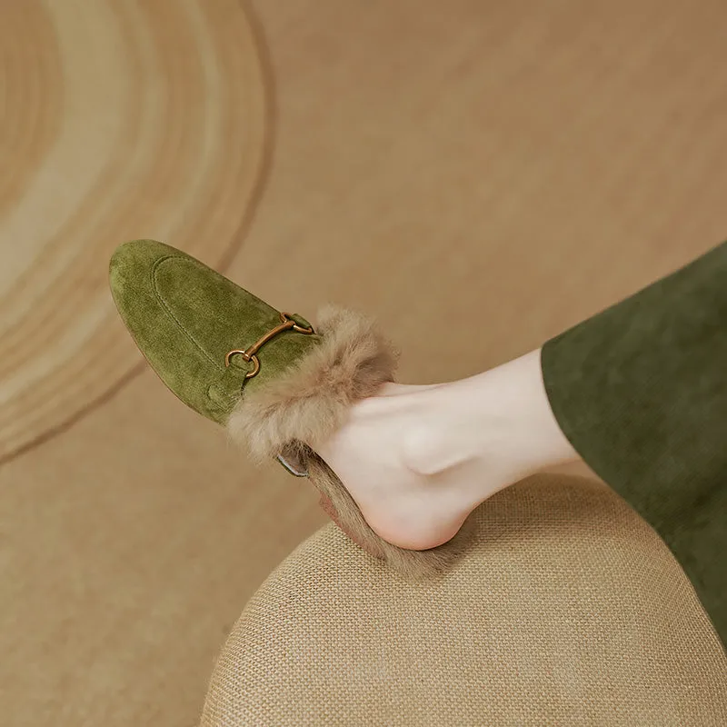 Kayla Suede Green Fur Mule