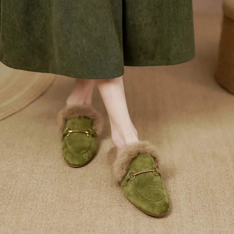 Kayla Suede Green Fur Mule