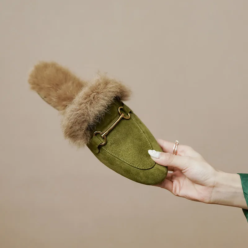 Kayla Suede Green Fur Mule