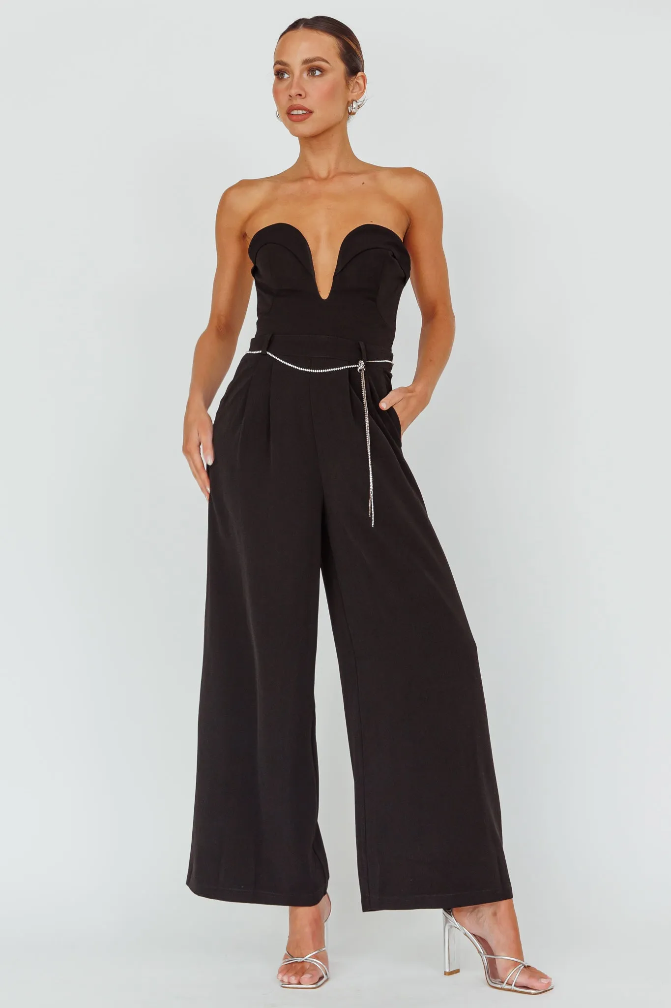 Kayte Strapless Belted Waist Jumpsuit Black