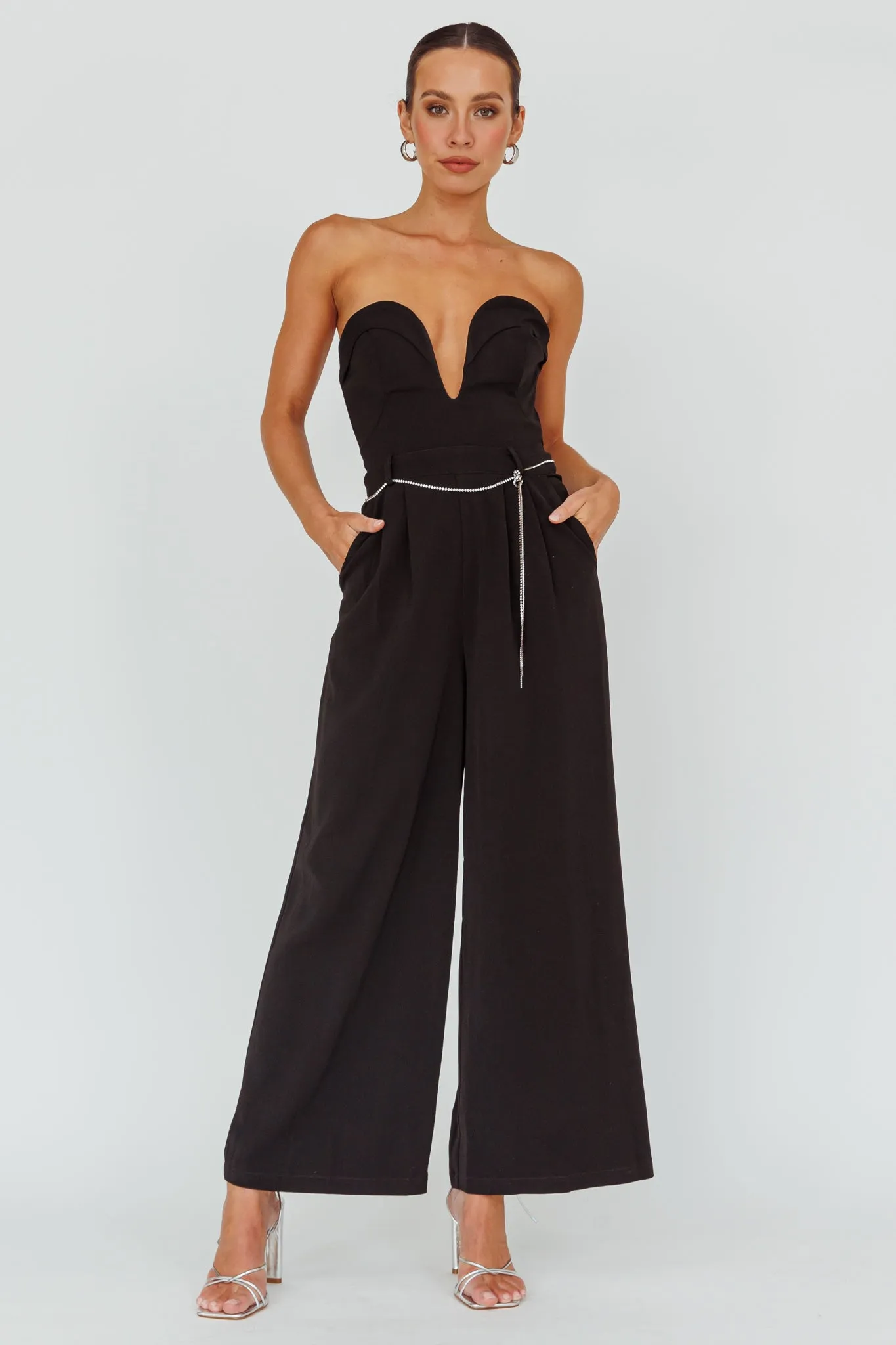 Kayte Strapless Belted Waist Jumpsuit Black