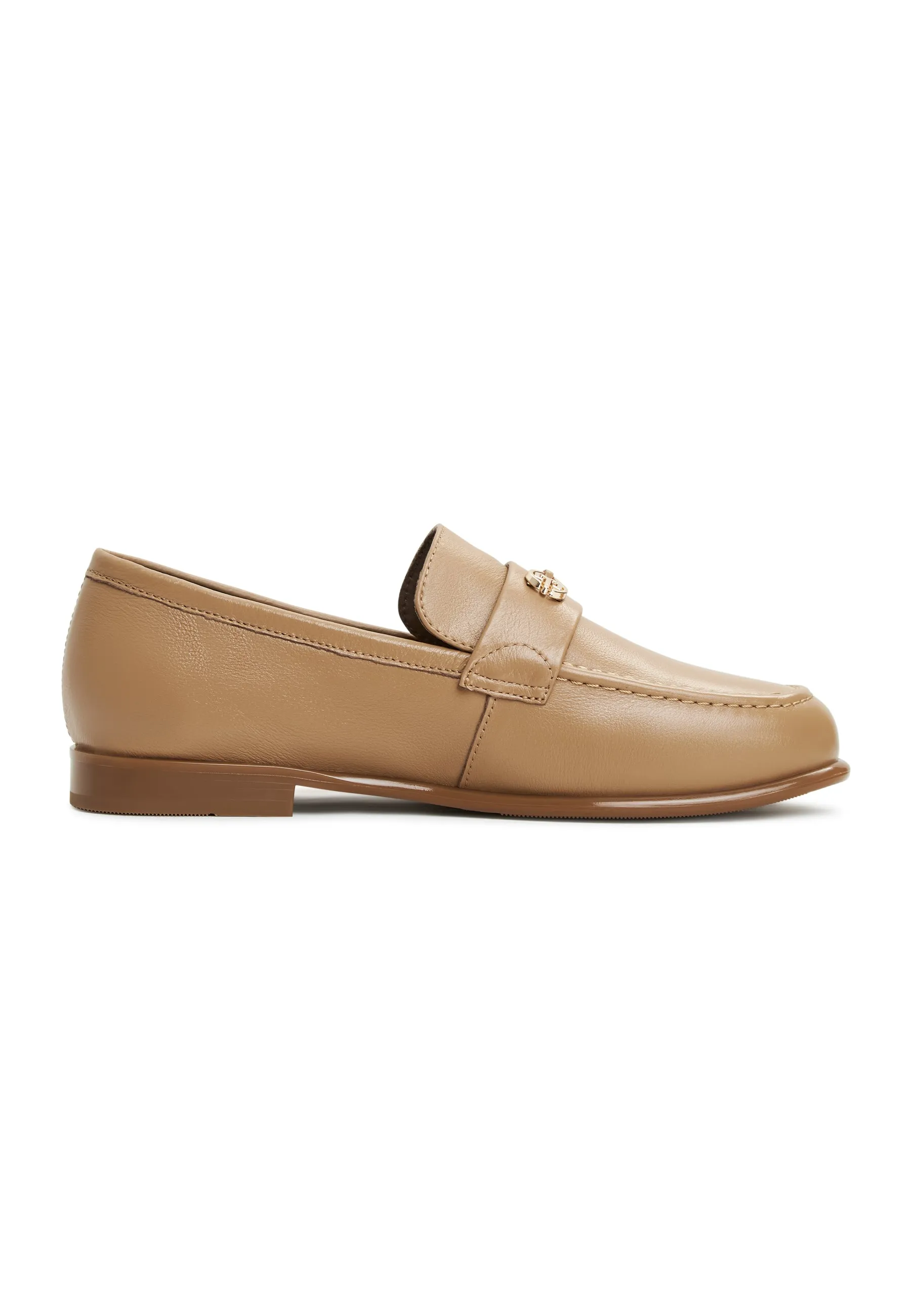 Leather Block Heeled Loafers Abigail - Beige