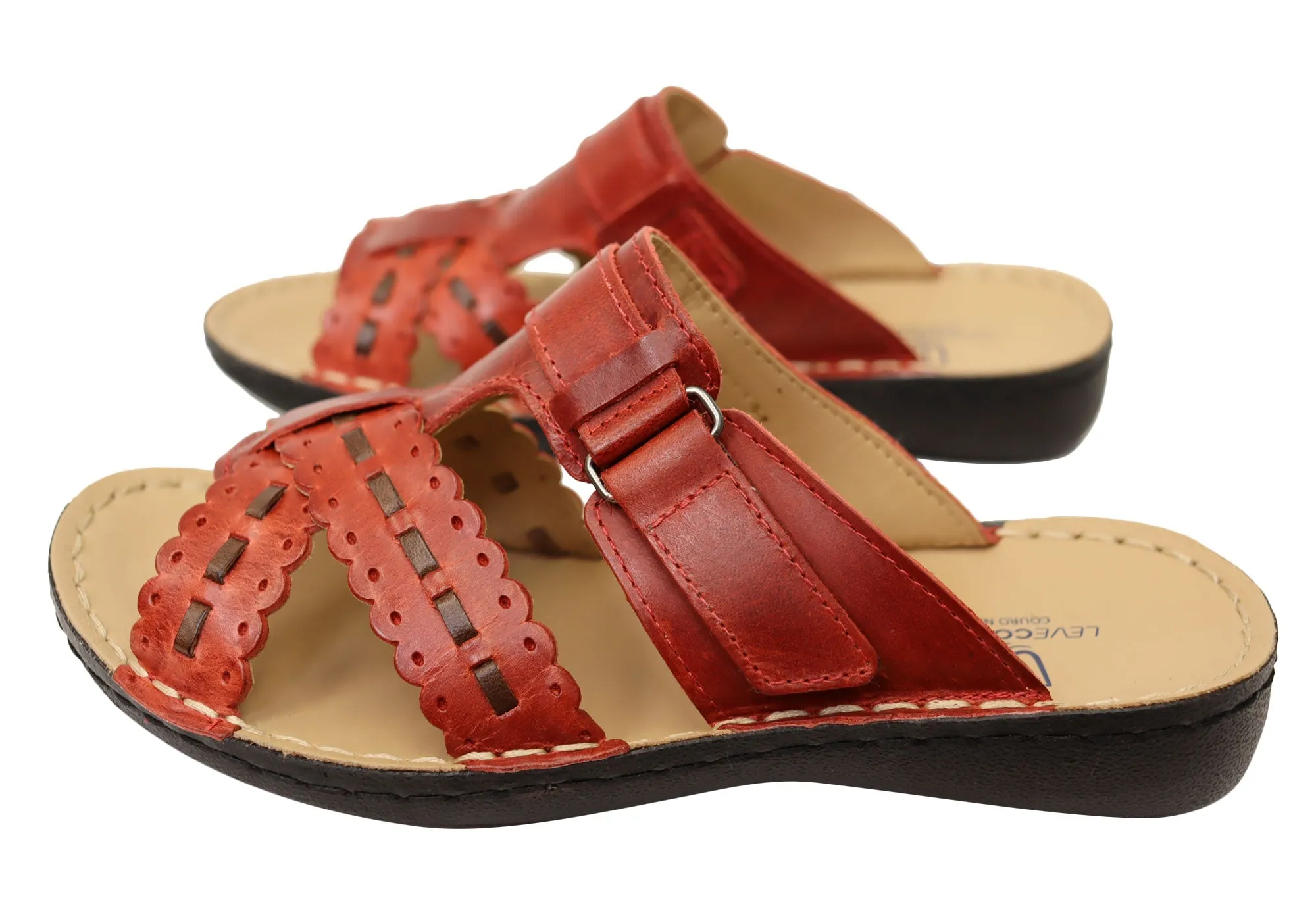 Levecomfort Lesley Womens Brazilian Comfortable Leather Slides Sandals