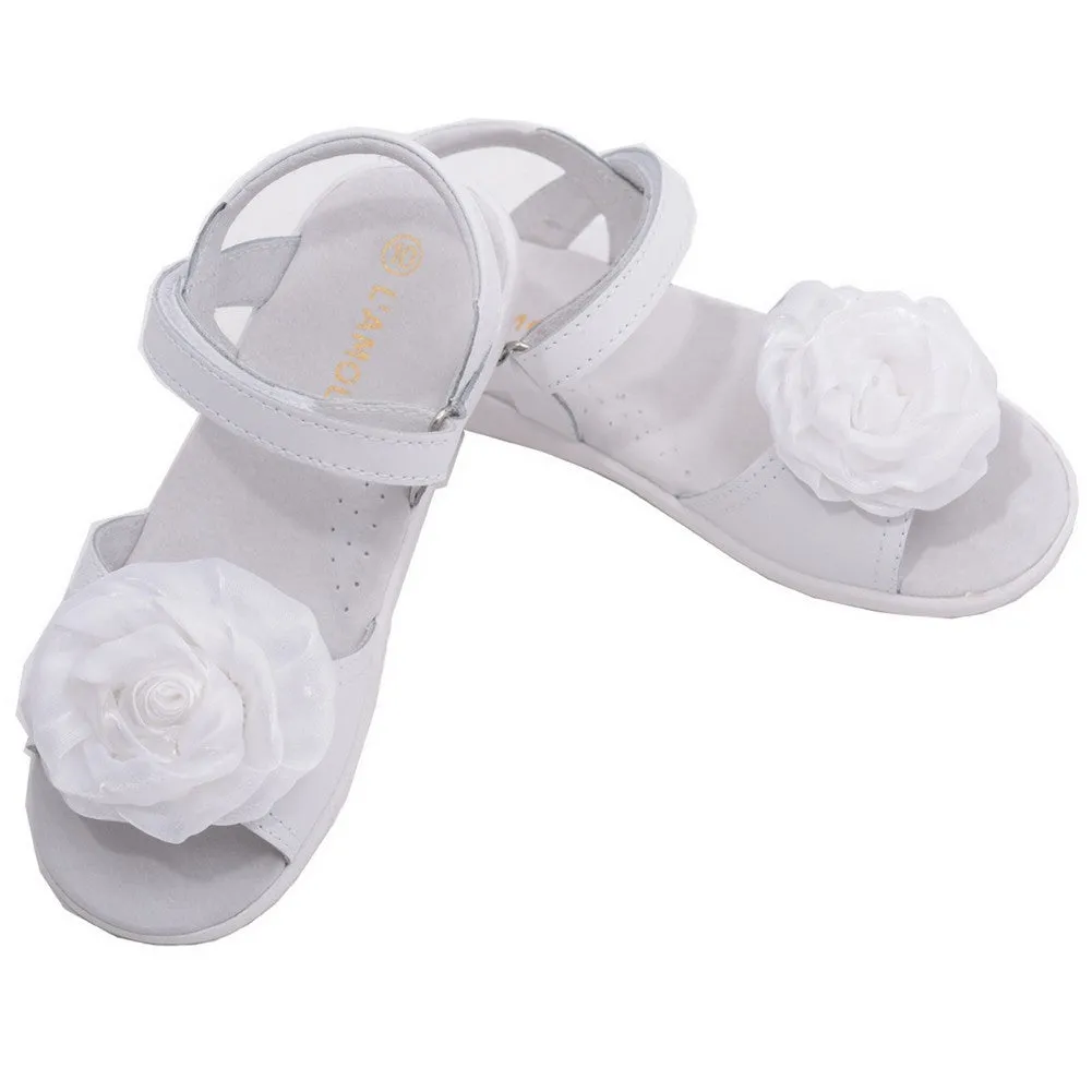 Little Big Girls White Flower Applique Sandals 11-2 Kids