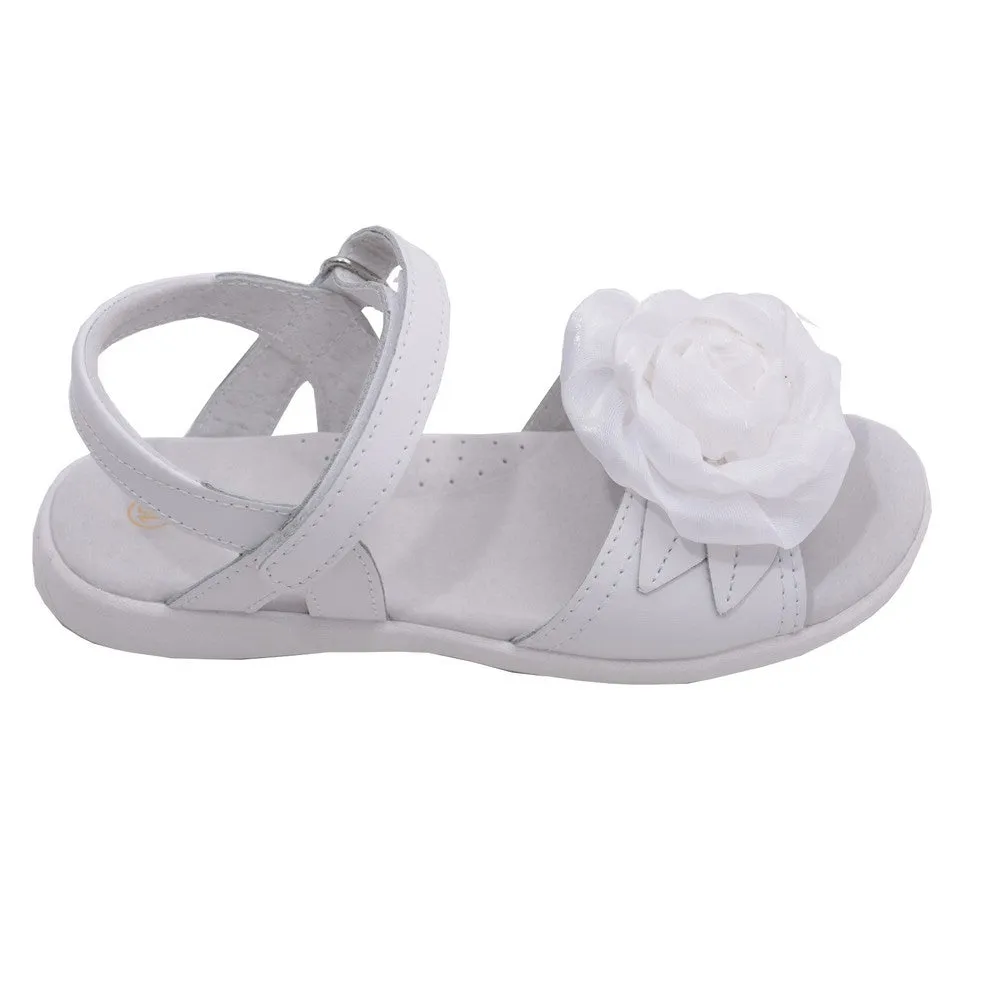 Little Big Girls White Flower Applique Sandals 11-2 Kids