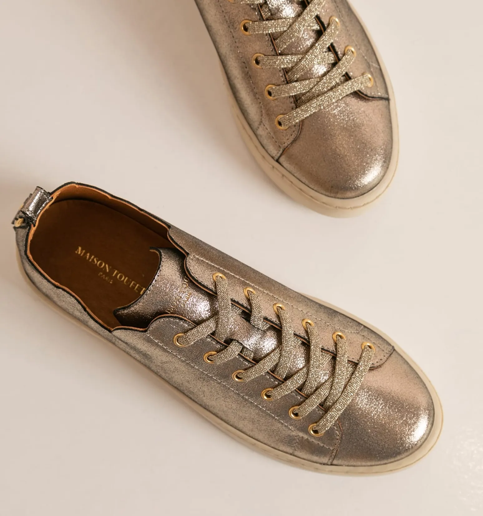 Maison Toufet Julie Gold Leather Trainers