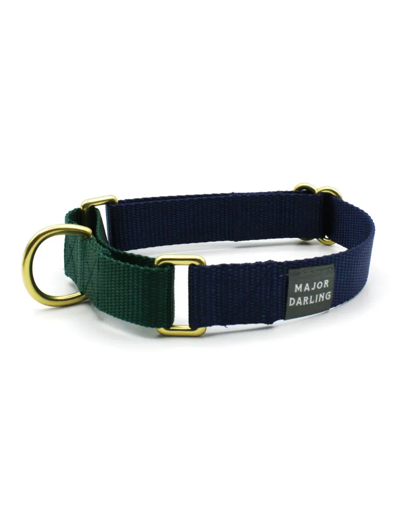 Martingale Dog Collar in Navy   Evergreen (Made in the USA)