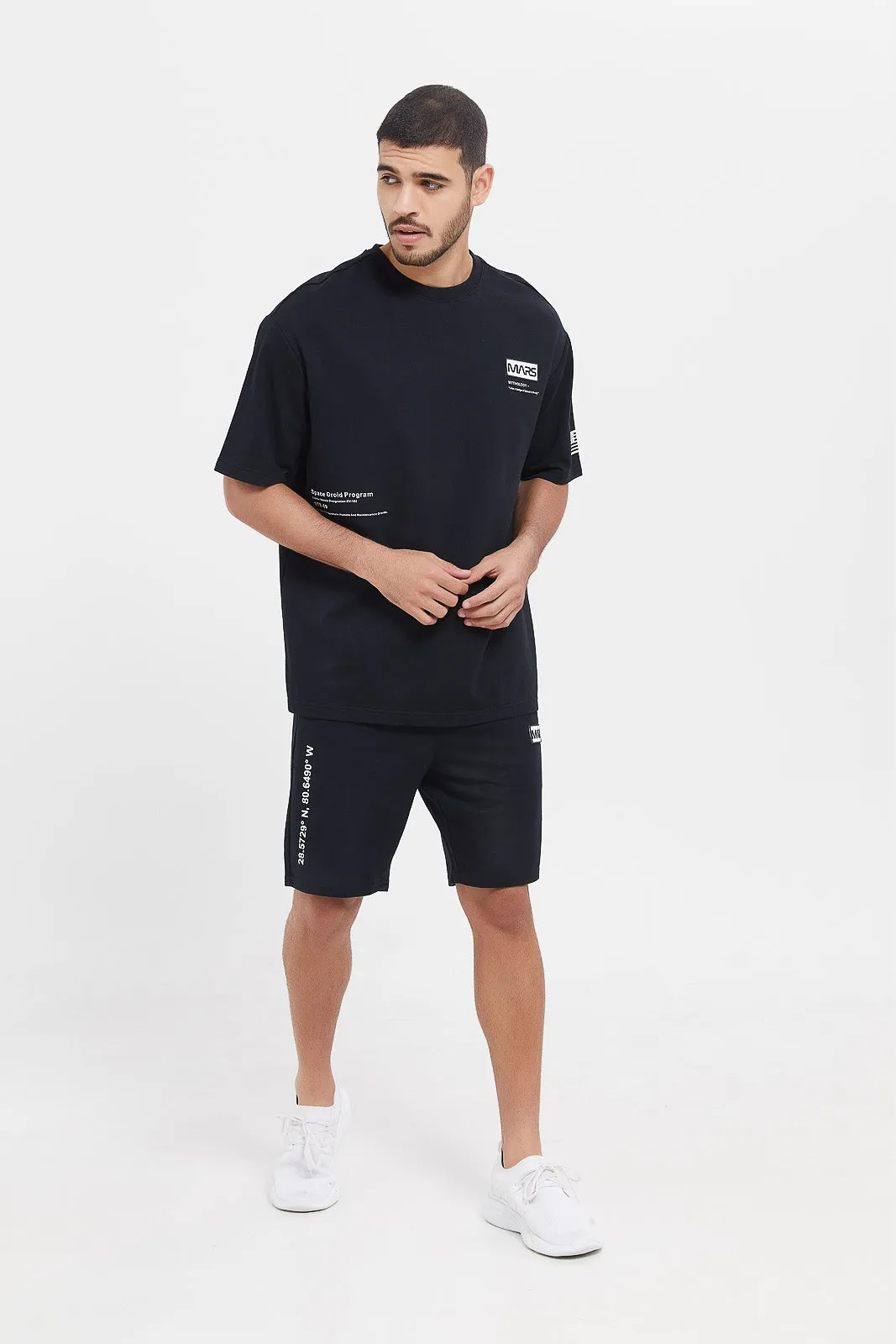 Men Black Embroidered Lounge Short