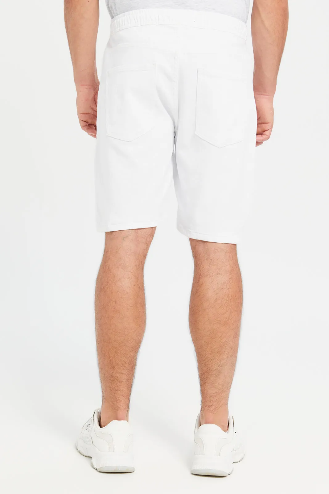 Men White Pull On Knit Shorts