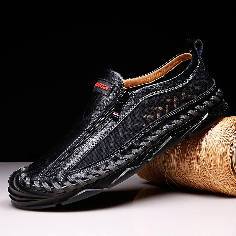 Men's Casual Moccasins Loafers Breathable Zipper Leather Shoes | 90888