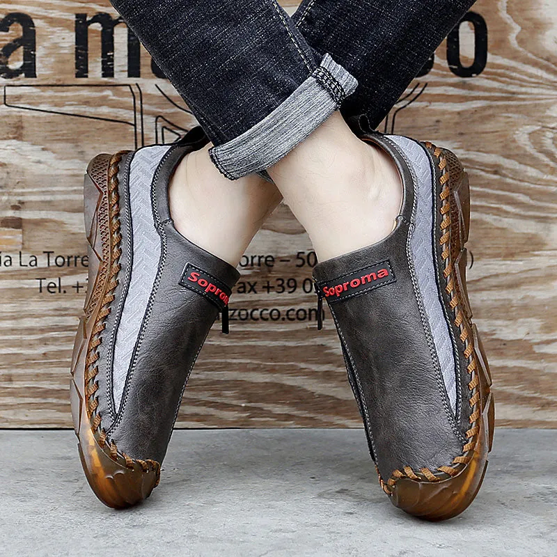 Men's Casual Moccasins Loafers Breathable Zipper Leather Shoes | 90888