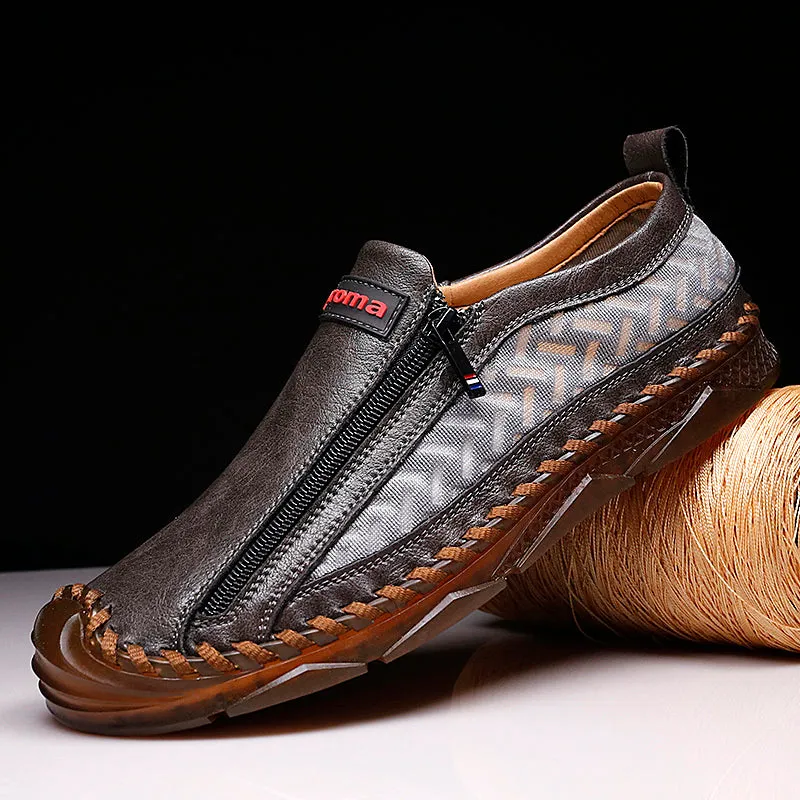 Men's Casual Moccasins Loafers Breathable Zipper Leather Shoes | 90888