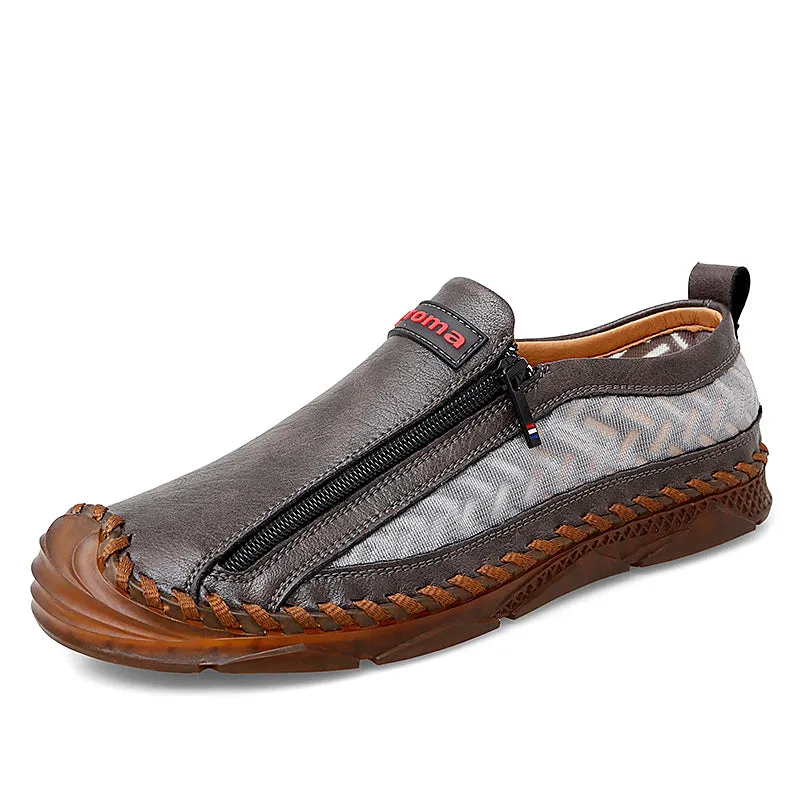 Men's Casual Moccasins Loafers Breathable Zipper Leather Shoes | 90888